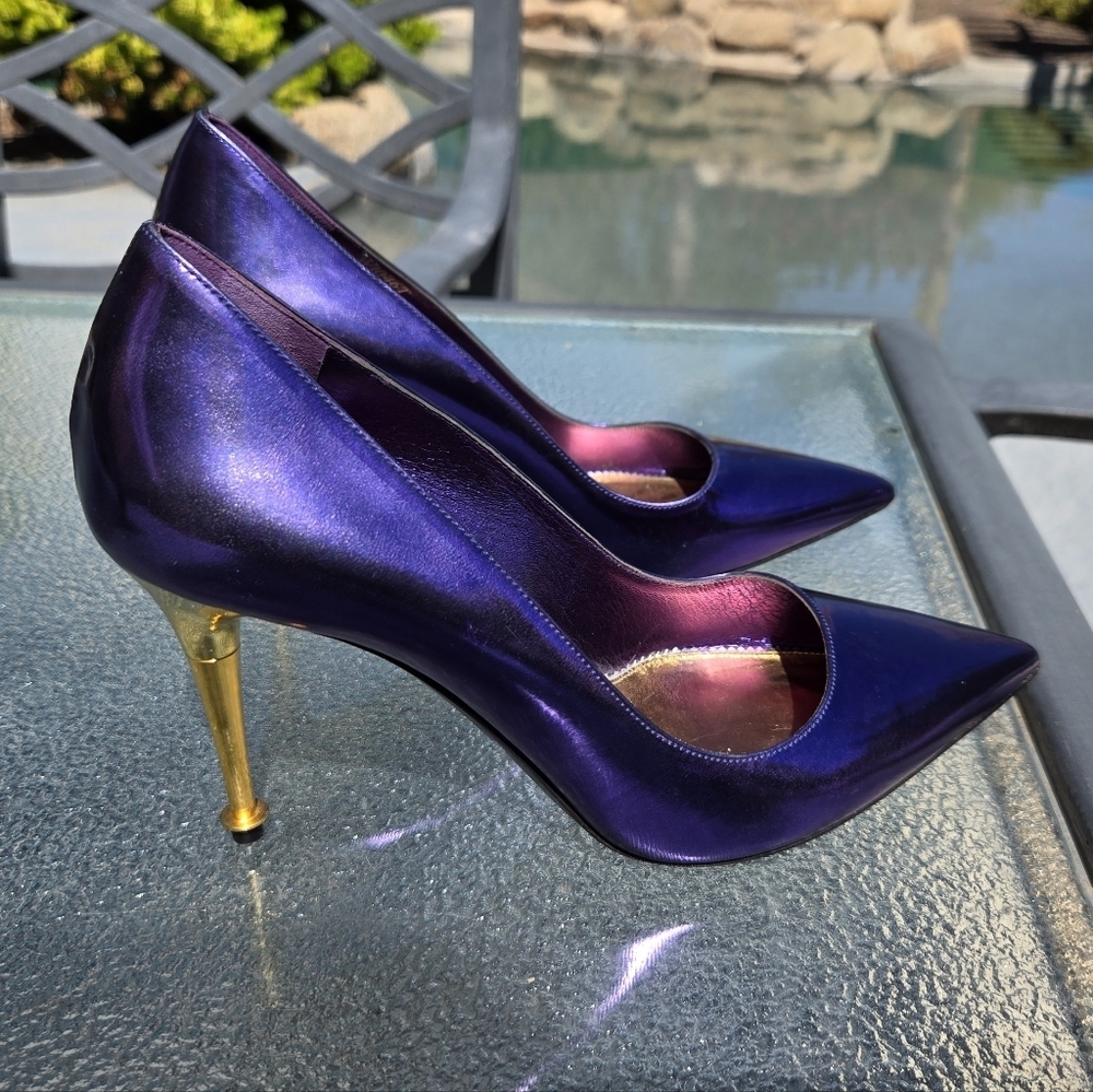 Tom Ford Metallic Purple Heels Sz 36.5 Gold High Heels (AUTHENTICATED)